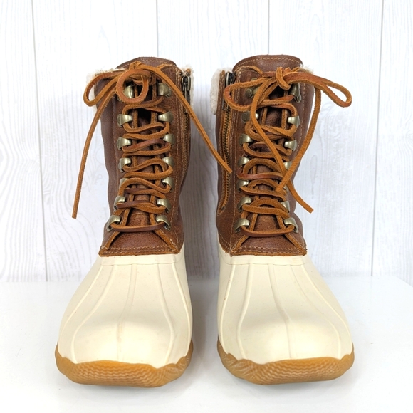 Sperry Tall Saltwater Duckboots Women's Size 6 Top Sider Brown Leather and Cream - Picture 6 of 14